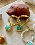 Tetra Square Gemstone Charm Hoops with Amazonite
