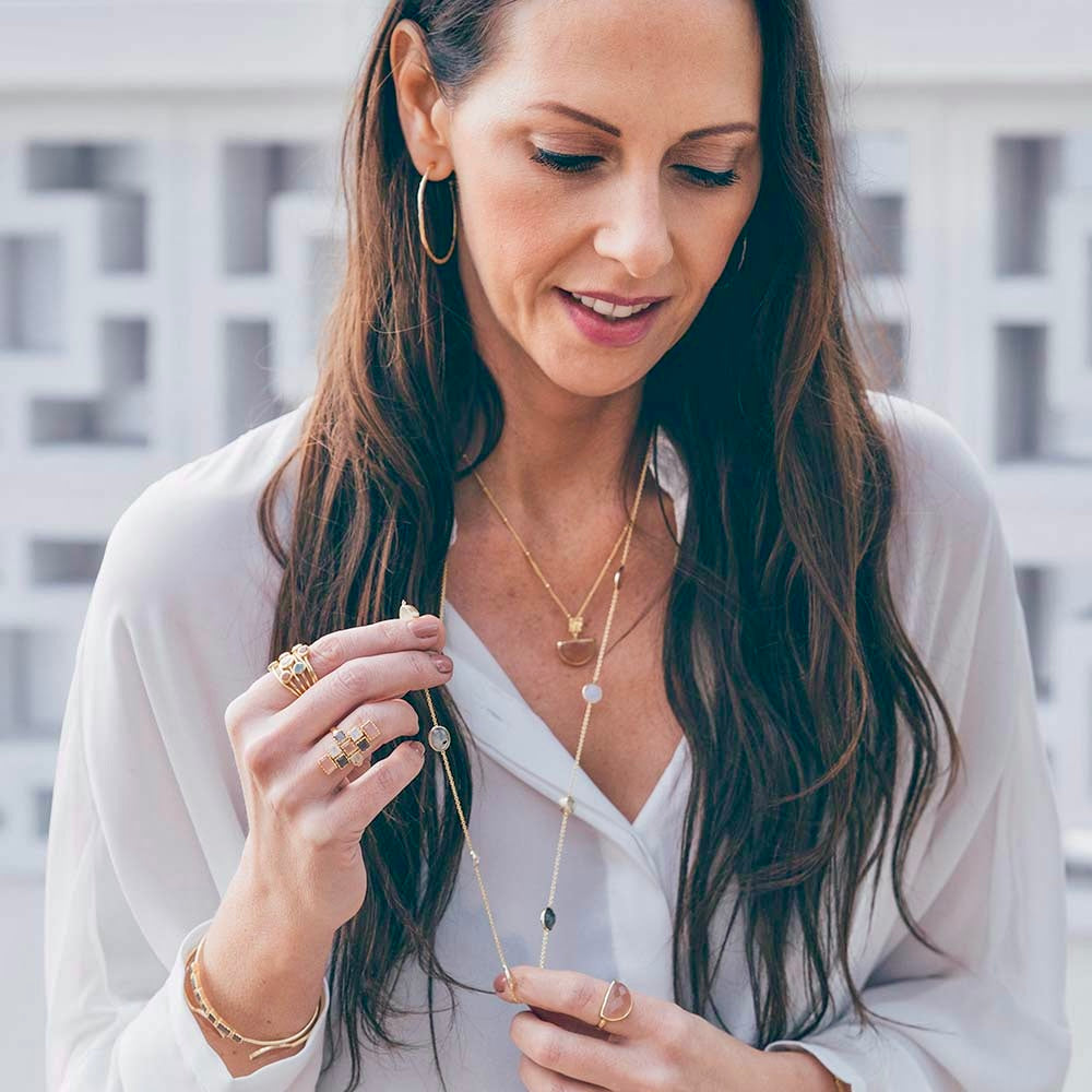 Penelope Multi-Stone Necklace: Pariba Onyx, Rose Quartz &amp; Smoky Quartz