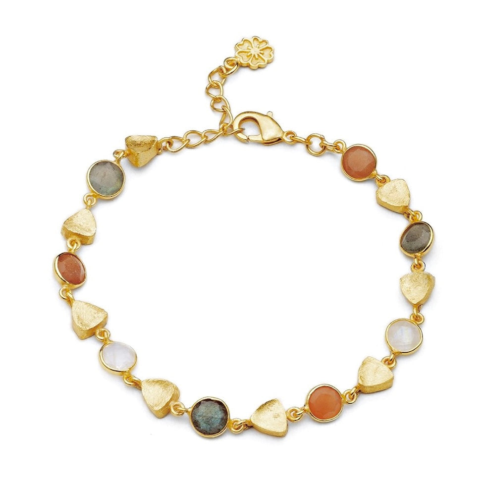 Gold Sara Mixed Gemstone Bracelet: Peach Moonstone, Labradorite &amp; Moonstone