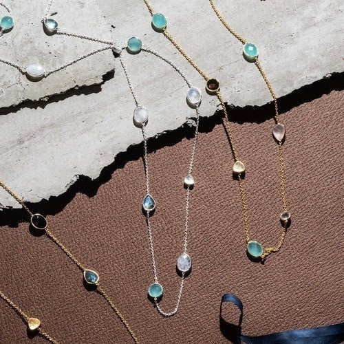 Penelope Multi-Stone Necklace Silver: Pariba Onyx, Labradorite &amp; Moonstone
