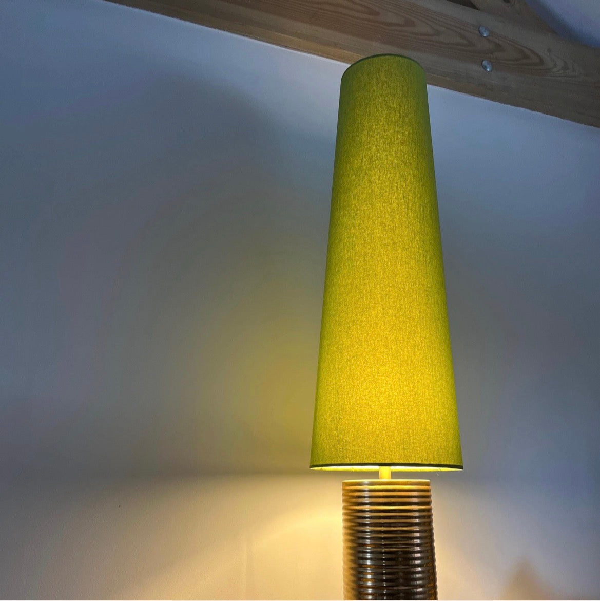 Chartreuse Green Cotton Lampshade | Extra Tall Cone Light Shade | Bespoke Handmade UK