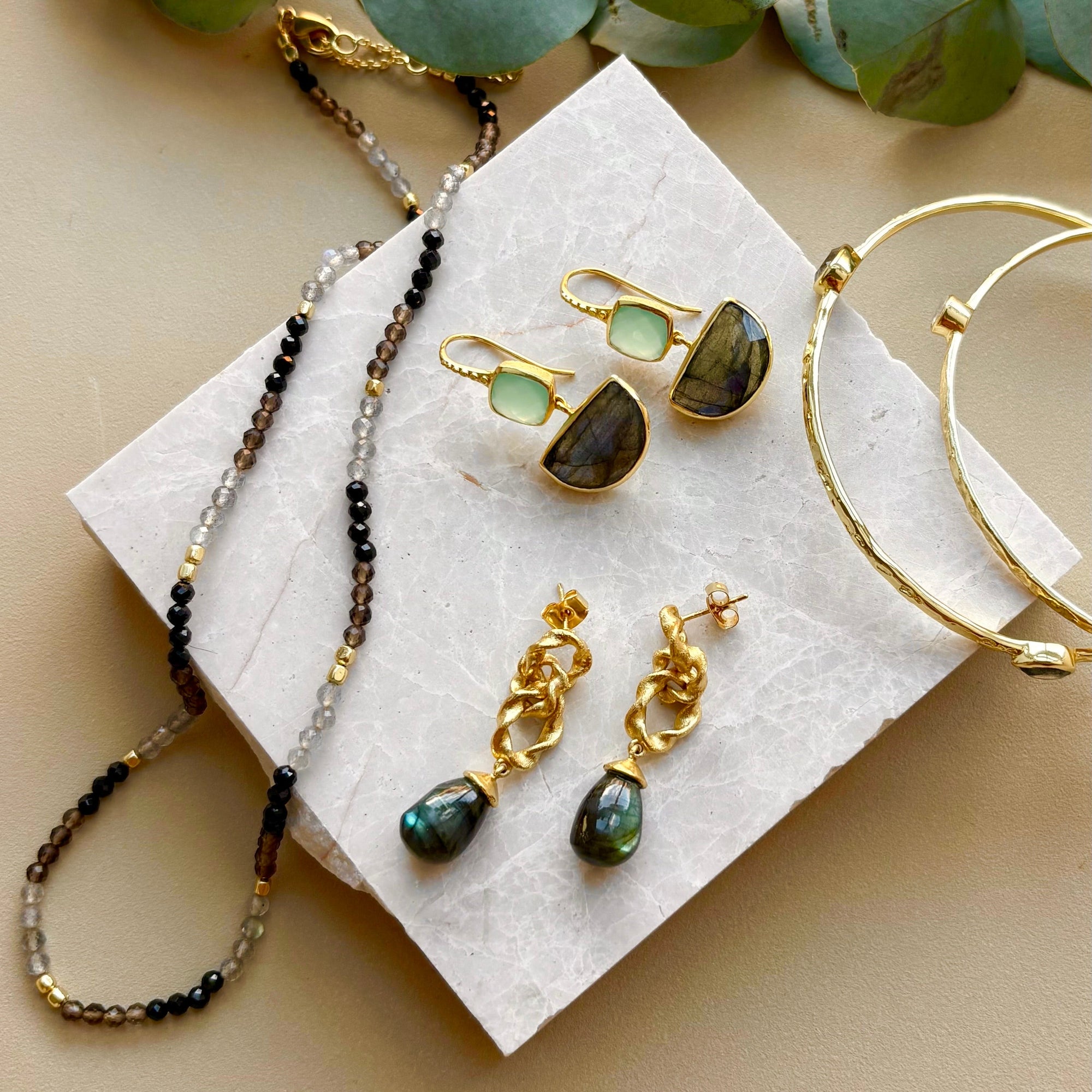 Double Twisted Loops Earrings in Labradorite