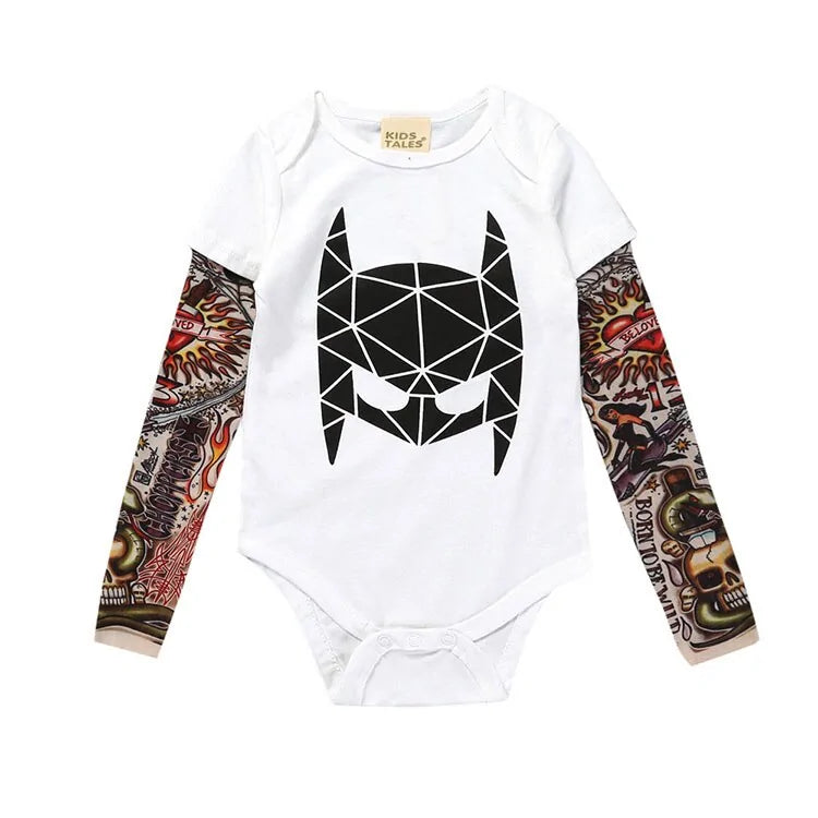 Long Sleeve Tattoo Print Romper for Baby Boys - Edgy Cotton Bodysuit by Baby Lamby at brixbailey.com
