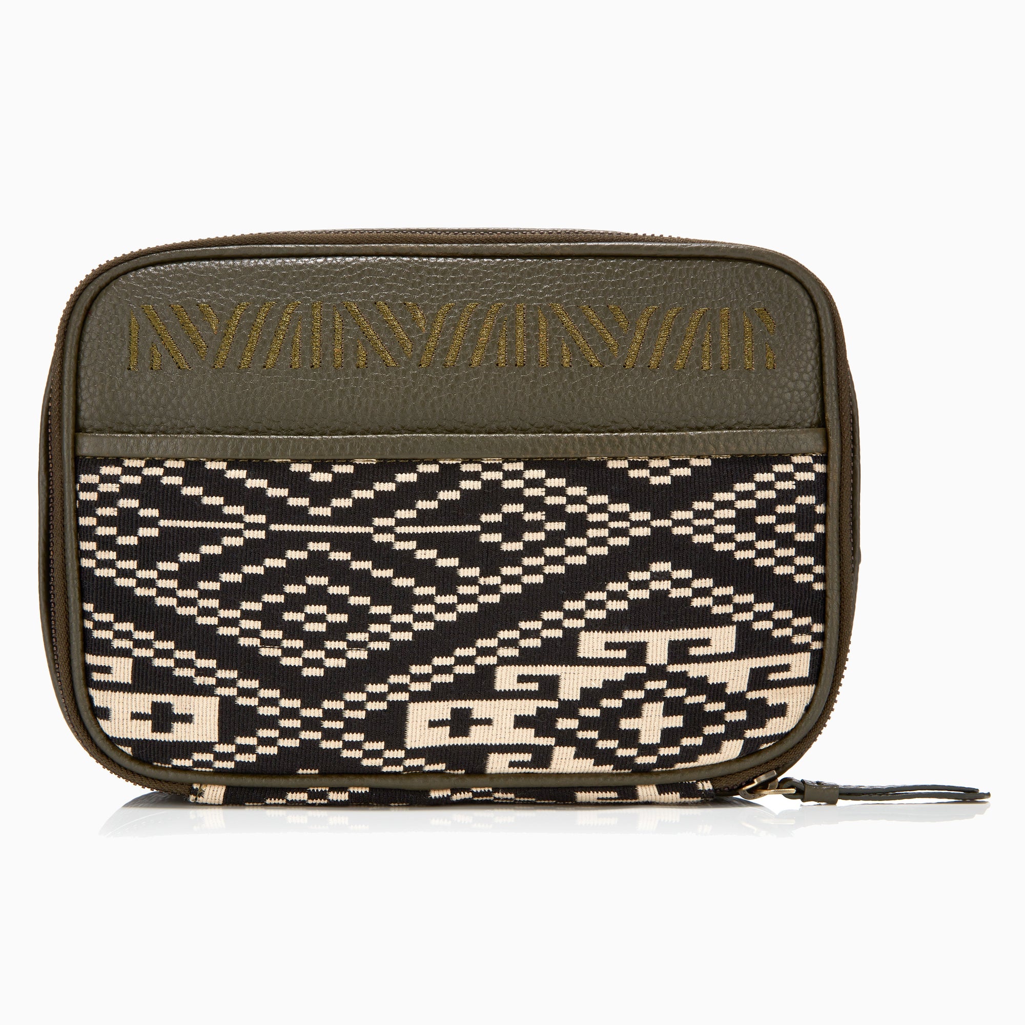 Gaucho Aztec Zip Around Toiletry Wash Bag, Black and Cream Canvas