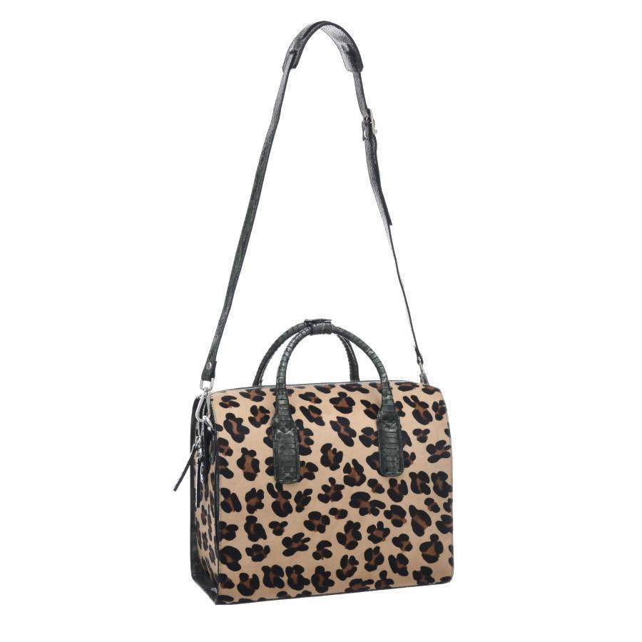 NEW Leopard Print Hair on Hide Leather Top Handle Bag