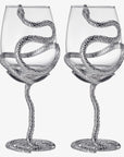 Stemmed Snake Wine Glass | Set of 2 | 19oz Spooky Reptile Glasses 10" H, Goth Gifts, Skeleton Gifts, Skeleton Decor, Spooky Wine Gift Set, Perfect for Themed Parties (Silver)-3