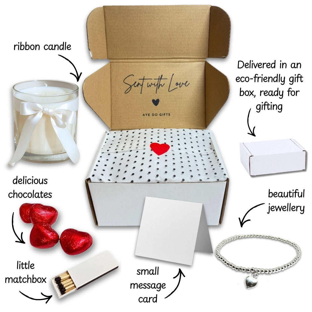Small Merry & Bright Christmas Gift Hamper Necklace, Chocolates & Candle
