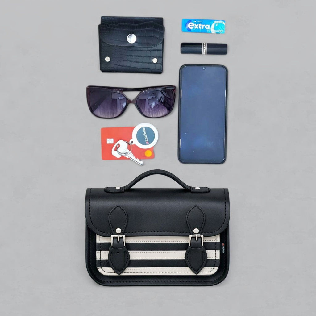 Leather Midi Satchel - Gothic Striped White &amp; Black
