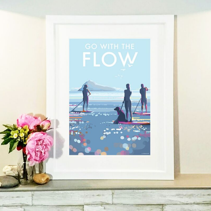 Go With The Flow Vintage Style Paddle Boarding Print