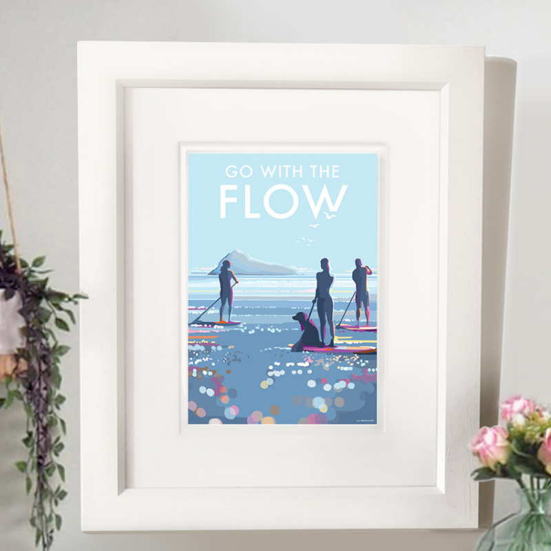 Go With The Flow Vintage Style Paddle Boarding Print