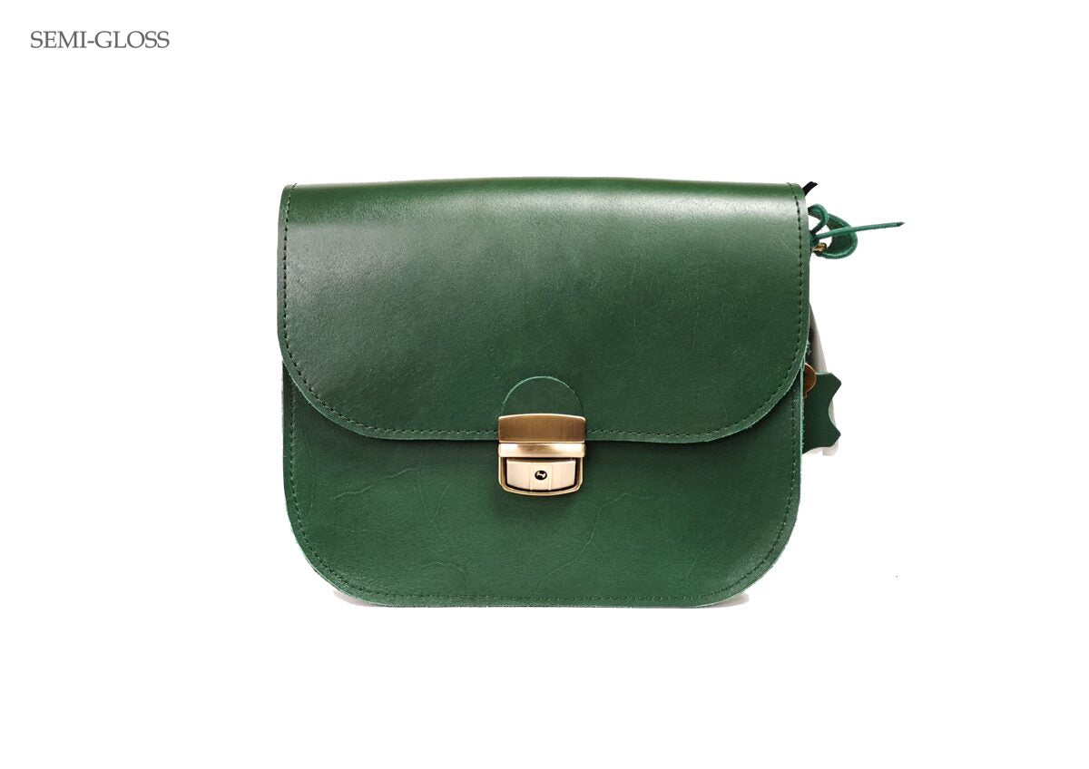 Large Natural Green Leather Saddle Bag
