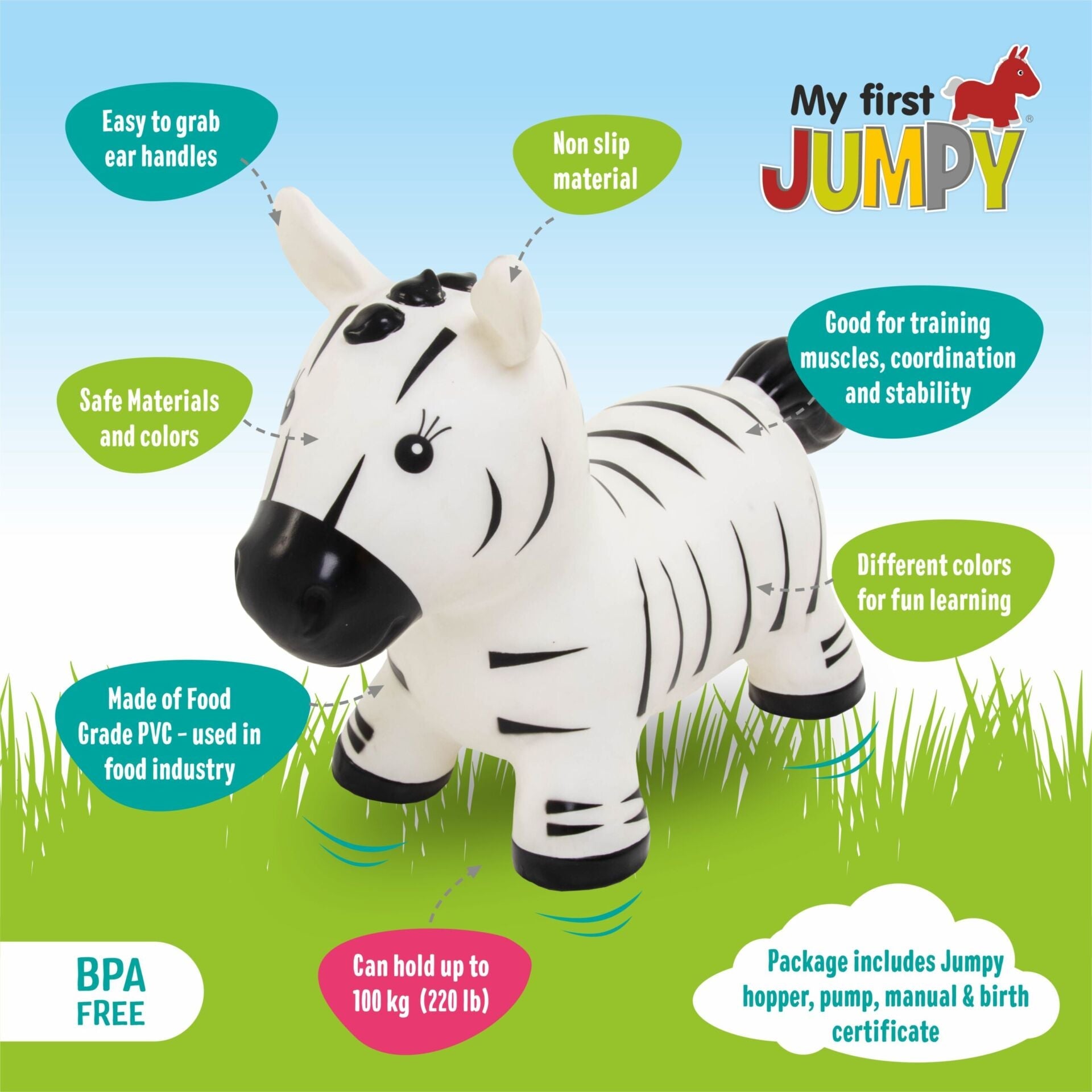 elegant zebra-striped jumpy hopper on a soft rug, showcasing its refined design for developmental play