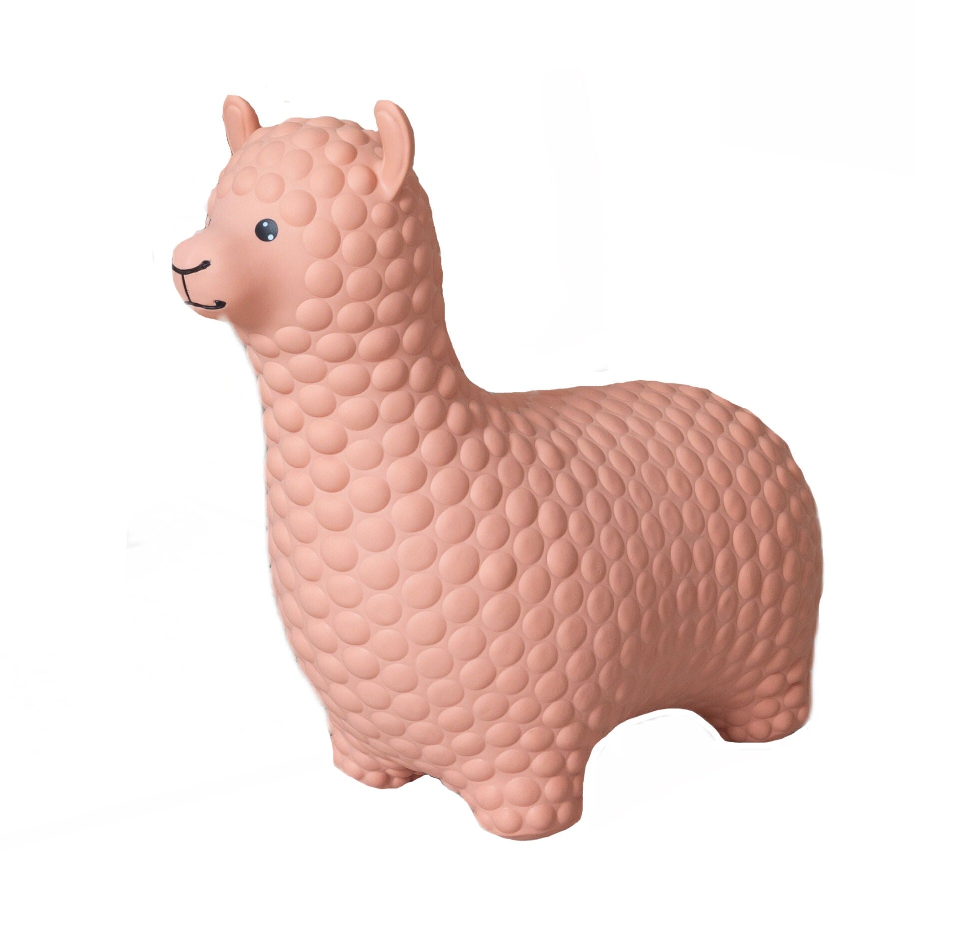 beige alpaca jumpy hopper toy for toddlers on a soft rug in warm morning light