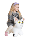 bold white cat hopper toy ready for action on a bright playroom floor