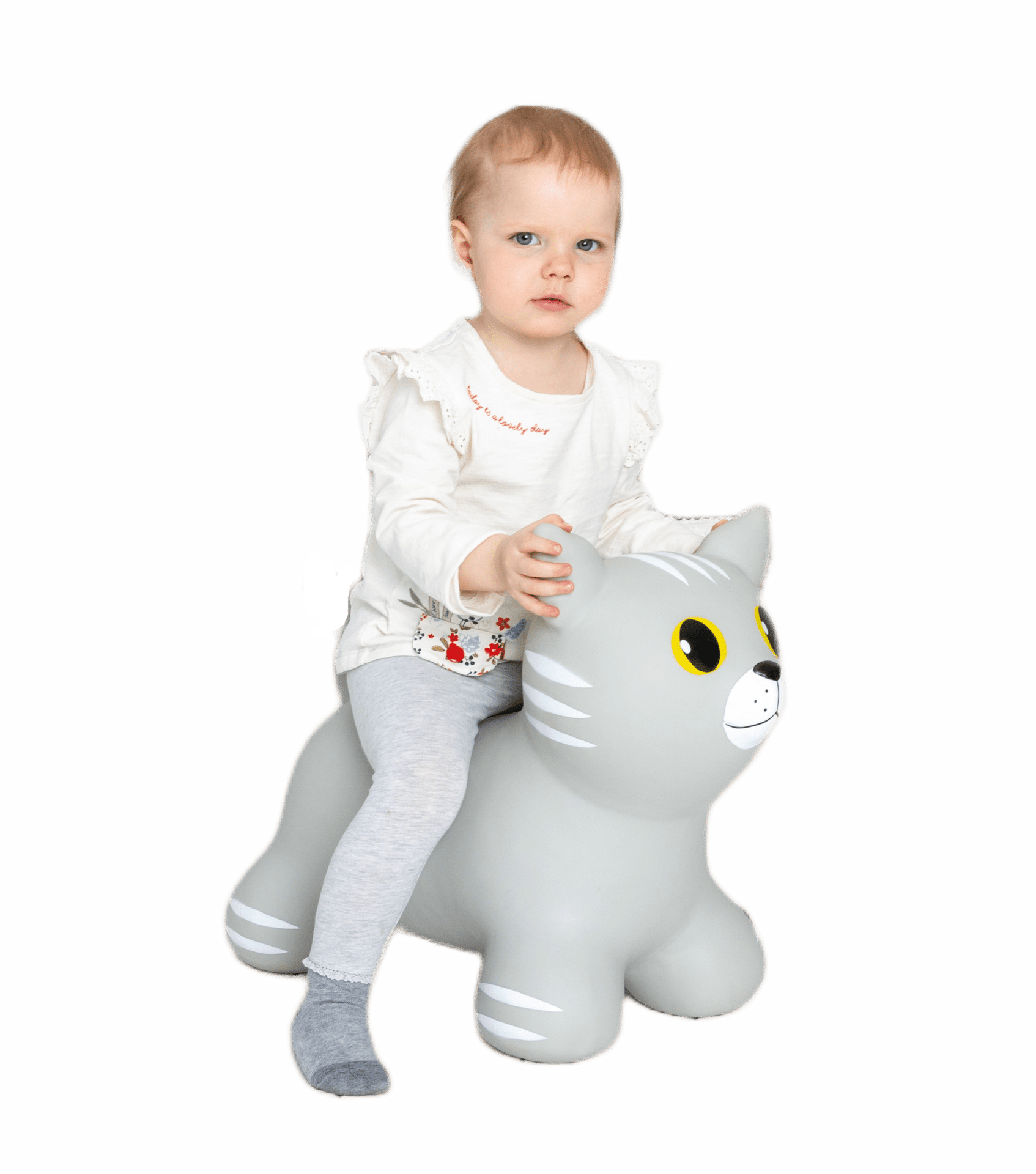 confident grey cat jumpy toy ready for action on a bright playroom floor