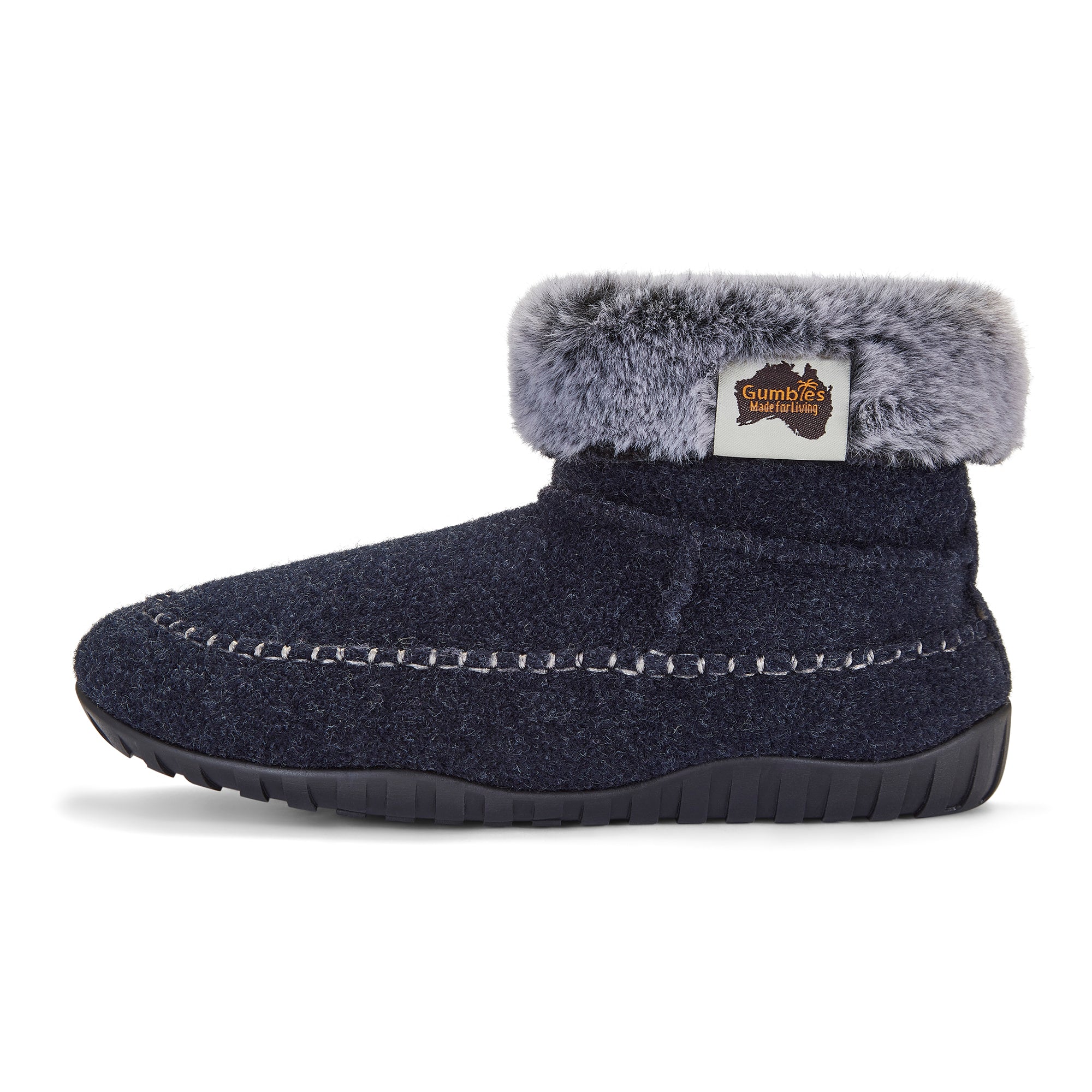 Ossa High Slipper Boot in Navy and Grey
