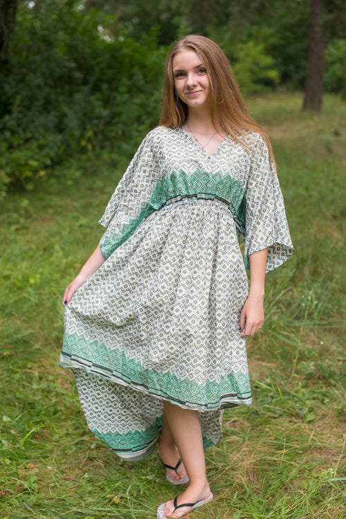 Olive Green High Low Wind Flow Style Caftan in Geometric Chevron Pattern-0