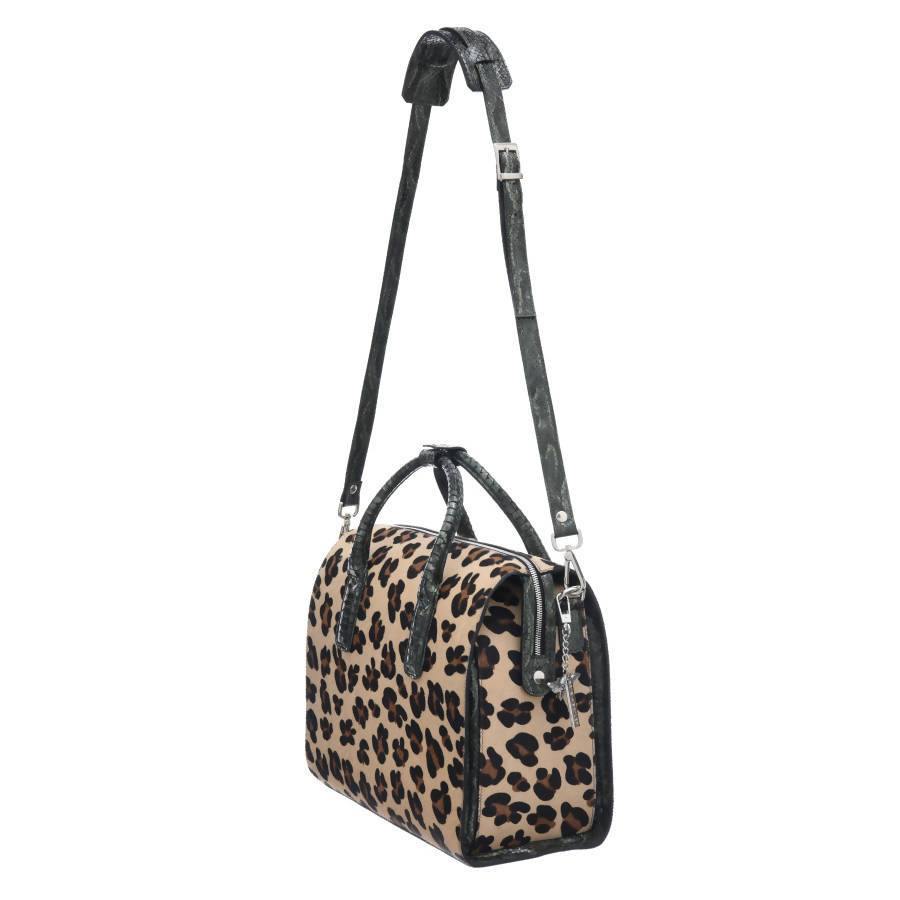NEW Leopard Print Hair on Hide Leather Top Handle Bag