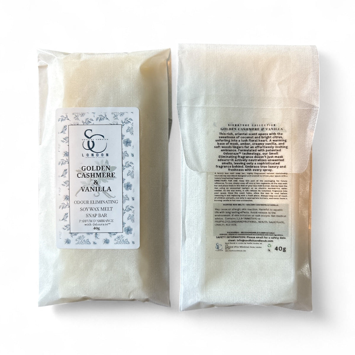 Golden Cashmere &amp; Vanilla — Odour Eliminating Wax Melt Snap Bar (40g)