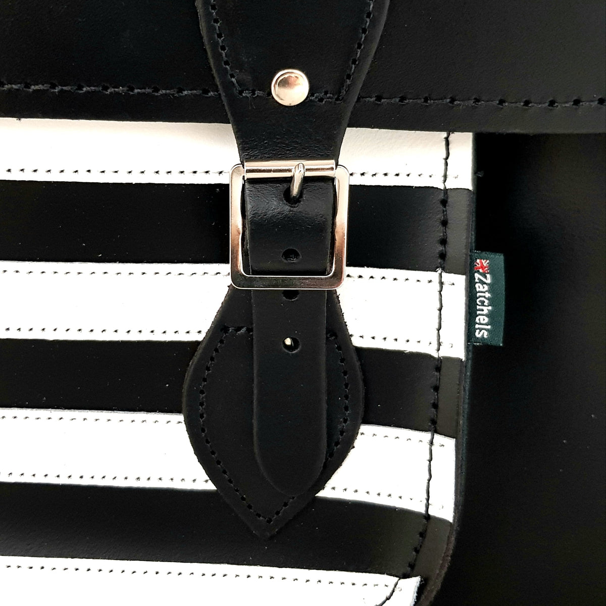 Handmade Leather Satchel - Gothic Striped White &amp; Black