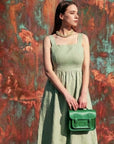 Leather Midi Satchel - Green