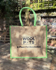 Reusable Hessian Shopping Bag with Flat Base – Durable Eco Tote (40x35x18cm) - Green