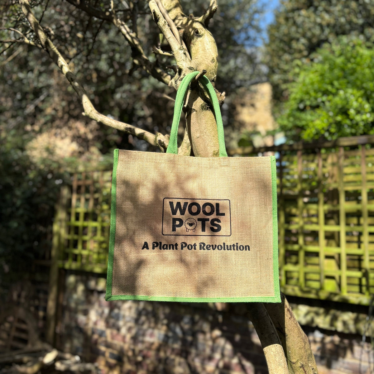 Reusable Hessian Shopping Bag with Flat Base – Durable Eco Tote (40x35x18cm) - Green