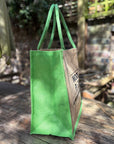 Reusable Hessian Shopping Bag with Flat Base – Durable Eco Tote (40x35x18cm) - Green