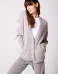 Soft Grey Mix Alpaca Wool Cardigan With Ivory Stitching