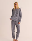 Silver Grey Cashmere Cuffed Ankle Joggers with Ivory Contrast