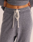 Silver Grey Cashmere Cuffed Ankle Joggers with Ivory Contrast