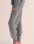 Silver Grey Cashmere Cuffed Ankle Joggers with Ivory Contrast
