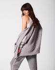 Soft Grey Mix Alpaca Wool Cardigan With Ivory Stitching