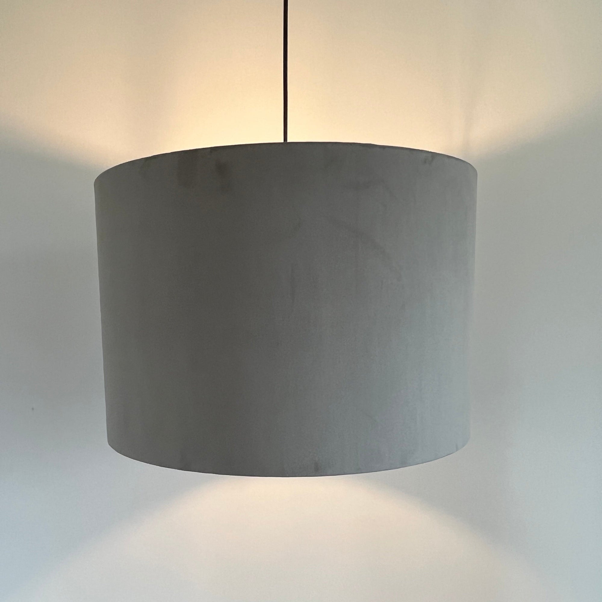 Grey Velvet &amp; William Morris Blue Willow Leaves Double Sided Drum Lampshade | Handmade Ceiling Light Shade | Bespoke UK