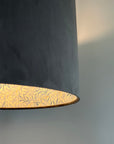 Grey Velvet & William Morris Blue Willow Leaves Double Sided Drum Lampshade | Handmade Ceiling Light Shade | Bespoke UK