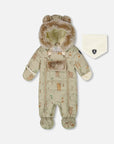 One Piece Baby Layette Snowsuit for Car Seats Green Animal Print