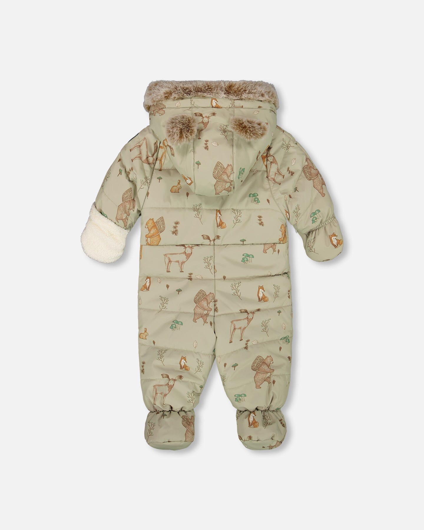 One Piece Baby Layette Snowsuit for Car Seats Green Animal Print