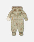 One Piece Baby Layette Snowsuit for Car Seats Green Animal Print