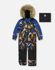 One Piece Play Snowsuit Black Dinosaur Print