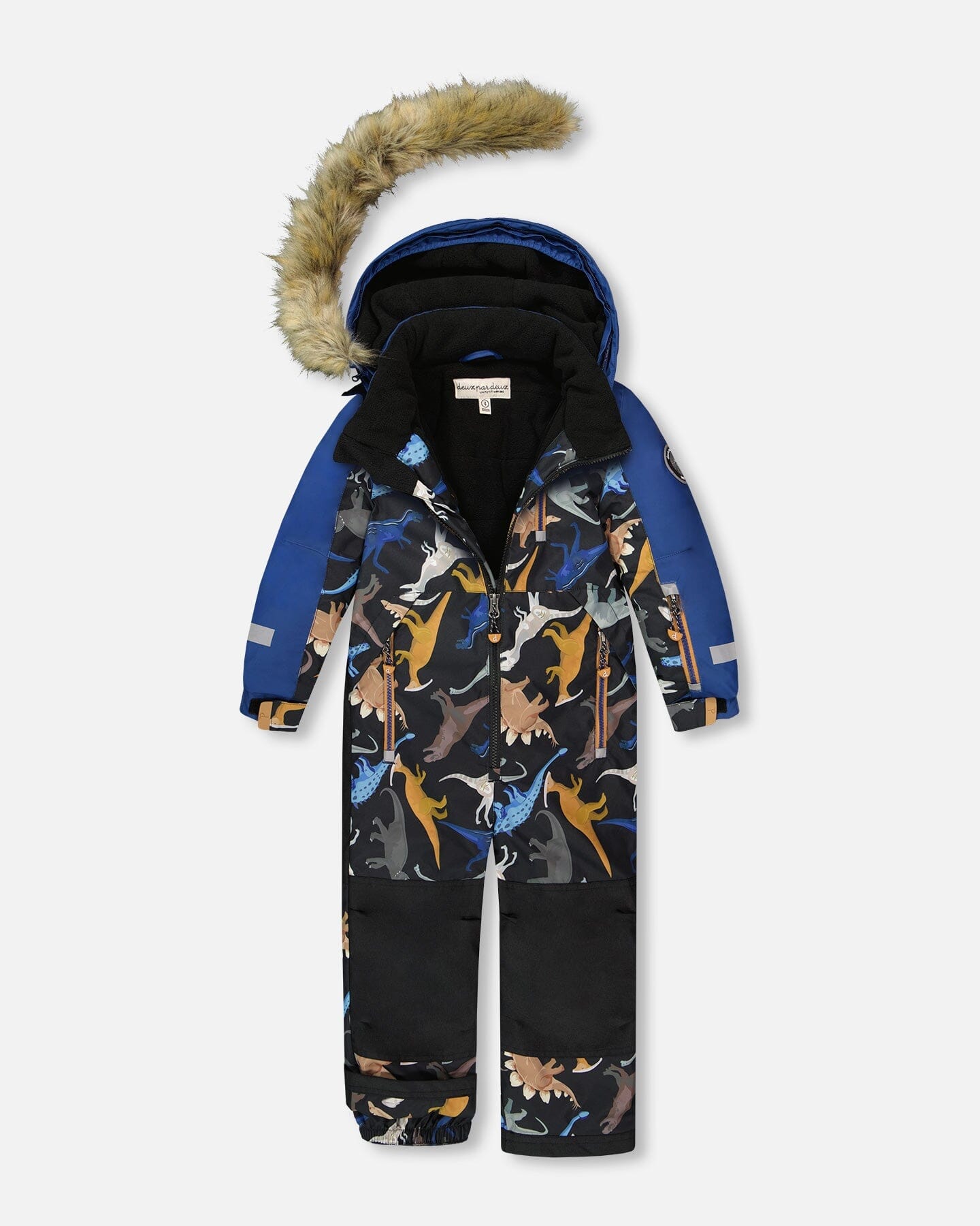 One Piece Play Snowsuit Black Dinosaur Print