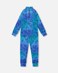 Two Piece Thermal Underwear Set Blue Gradient Dinosaur Print