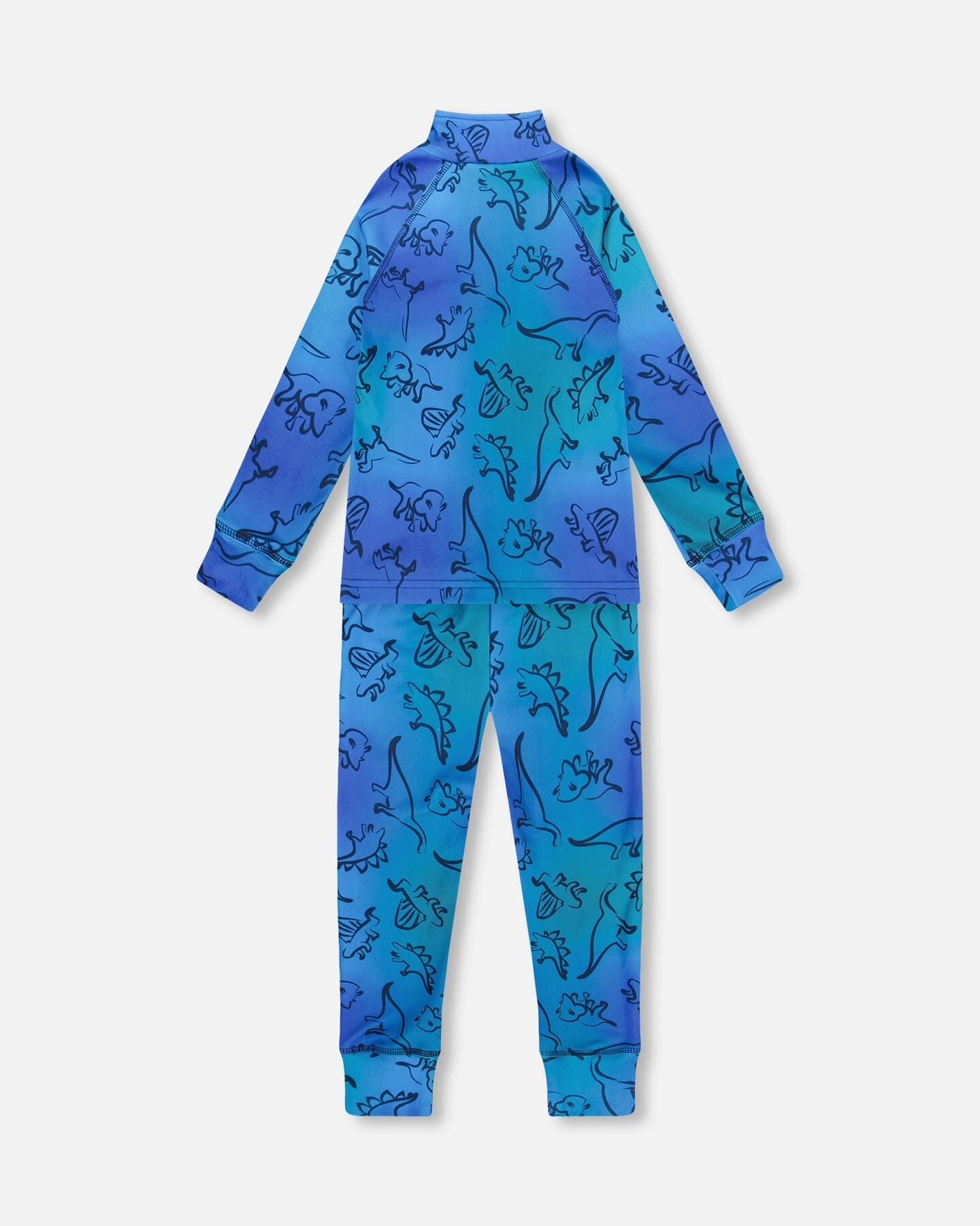 Two Piece Thermal Underwear Set Blue Gradient Dinosaur Print