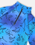 Two Piece Thermal Underwear Set Blue Gradient Dinosaur Print