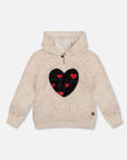 Glittering Beige French Terry Hoodie with Heart Applique