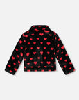 Faux Fur Short Coat Black and Red with Hearts