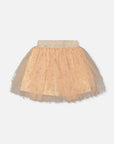 Multi Layer Glittering Mesh Skirt Beige-1
