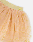 Multi Layer Glittering Mesh Skirt Beige-2