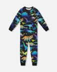 Two Piece Organic Cotton Pajama Set Black Dinosaur Print