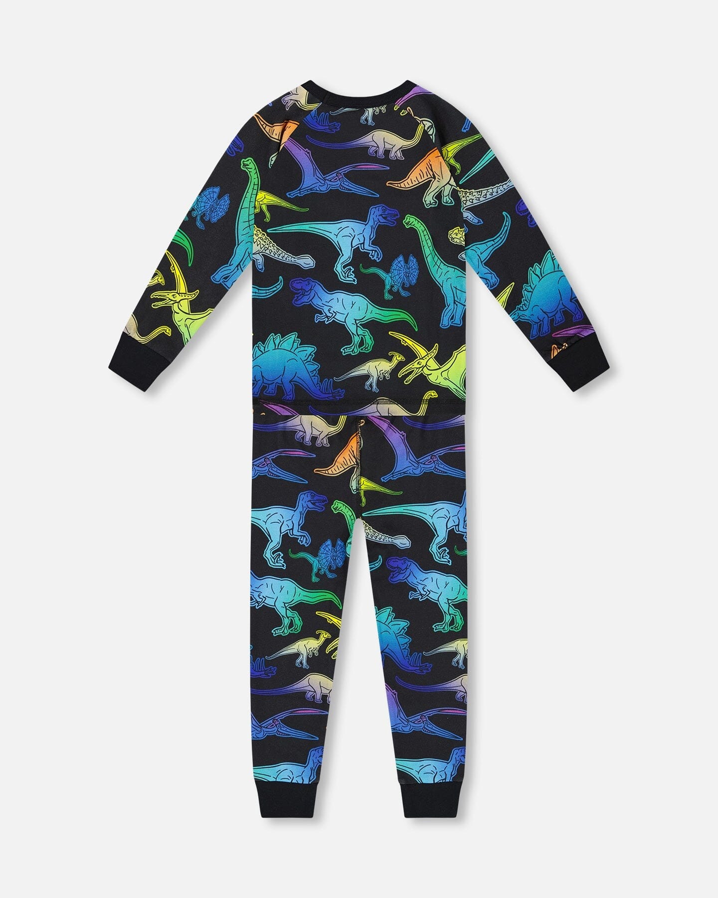 Two Piece Organic Cotton Pajama Set Black Dinosaur Print