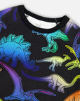 Two Piece Organic Cotton Pajama Set Black Dinosaur Print